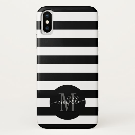 Monogram Zwart Wit Stripe Circle Modern Trendy Case-Mate iPhone Case (Achterkant)