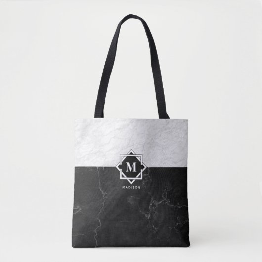 Monogram zwart-wit tote bag (Voorkant)
