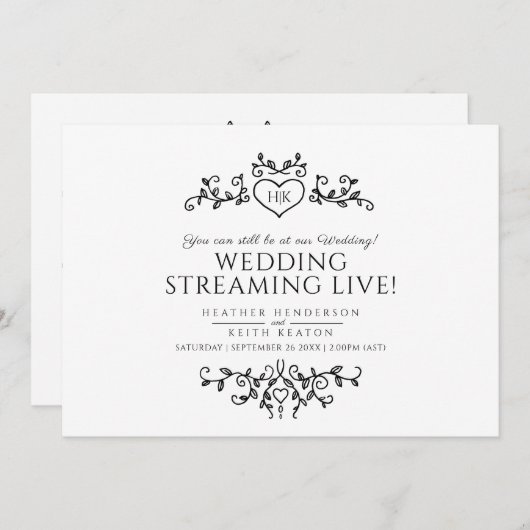 Monogram zwart wit trouw livestream QR-code Aankondiging (Voorkant / Achterkant)