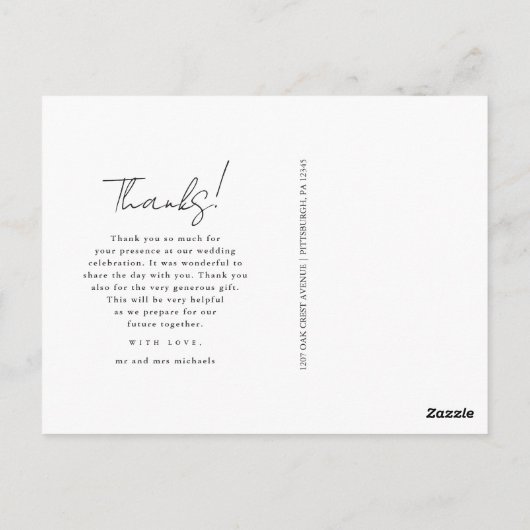 Monogram Zwart Wit Trouwfoto Dank u Briefkaart (Achterkant)