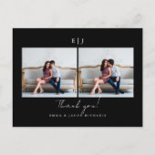 Monogram Zwart Wit Trouwfoto Dank u Briefkaart (Voorkant)
