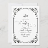 Monogram Zwart-Wit Trouwfoto en QR-code Kaart (Voorkant)