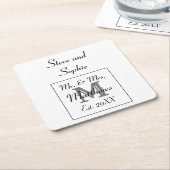 Monogram Zwart-Wit Trouwnamen Kartonnen Onderzetters (Schuin)