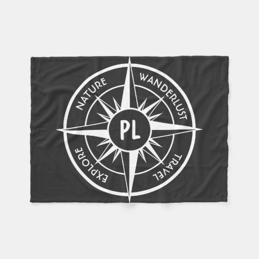 Monogram zwart-wit van het embleem van de ster van fleece deken (Voorkant (Horizontaal))