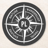 Monogram zwart-wit van het embleem van de ster van ronde kartonnen onderzetter (Voorkant)