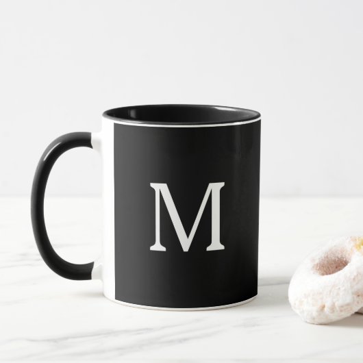 Monogram Zwart Wit Verjaardag Bruiloft Geschenk Fa Mok (Met donut)