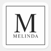 Monogram zwart-wit vierkante sticker (Voorkant)