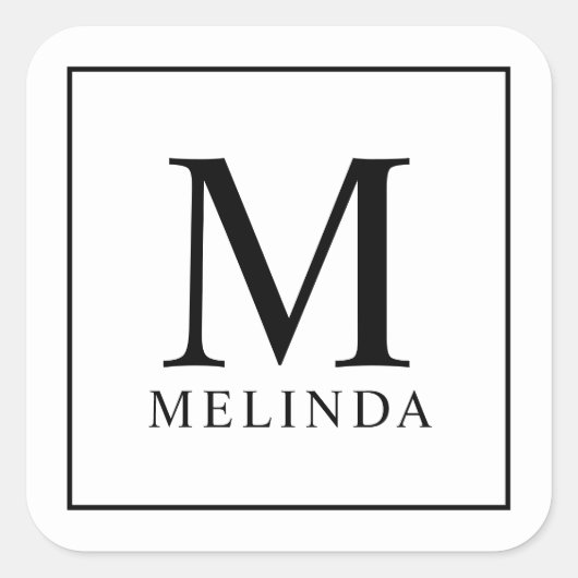 Monogram zwart-wit vierkante sticker (Voorkant)