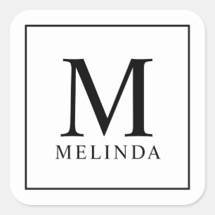 Monogram zwart-wit vierkante sticker