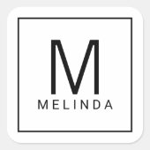 Monogram zwart-wit vierkante sticker (Voorkant)