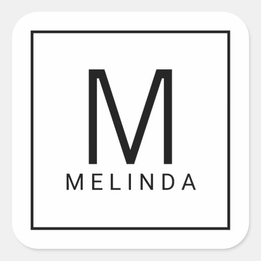 Monogram zwart-wit vierkante sticker (Voorkant)