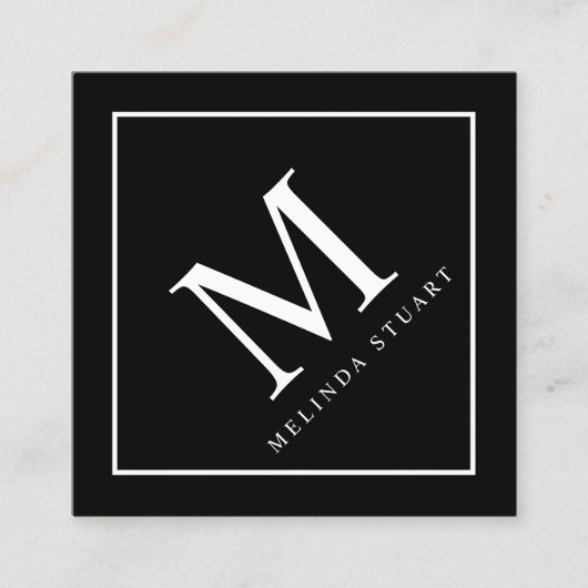 Monogram zwart-wit vierkante visitekaartje (Voorkant)