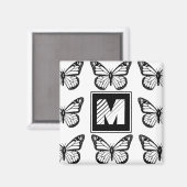 Monogram zwart-wit vlinderpatroon magneet (Voorkant / Achterkant)