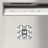 Monogram zwart-wit vlinderpatroon magneet (Insitu (Vaatwasser))