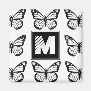 Monogram zwart-wit vlinderpatroon magneet