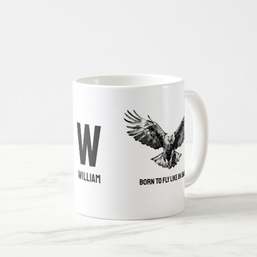 Monogram Zwart Wit Vogel Illustratie Eagle Mok (Voorkant rechts)