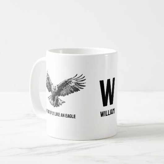 Monogram Zwart Wit Vogel Illustratie Eagle Mok (Voorkant links)