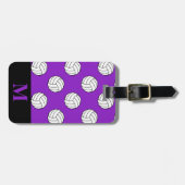 Monogram Zwart Wit Volleybal Ballen, Paarse Bagagelabel (Voorkant horizontaal)