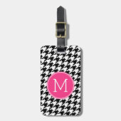 Monogram zwart wit, warm roze, troebel patroonmono bagagelabel (Voorkant verticaal)
