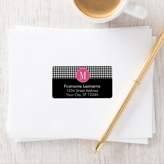 Monogram zwart wit, warm roze, troebel patroonmono etiket (Insitu)