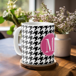 Monogram zwart wit, warm roze, troebel patroonmono koffiemok