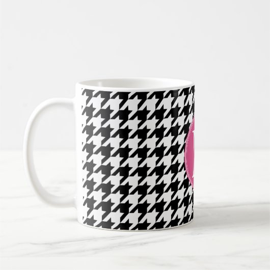 Monogram zwart wit, warm roze, troebel patroonmono koffiemok (Links)