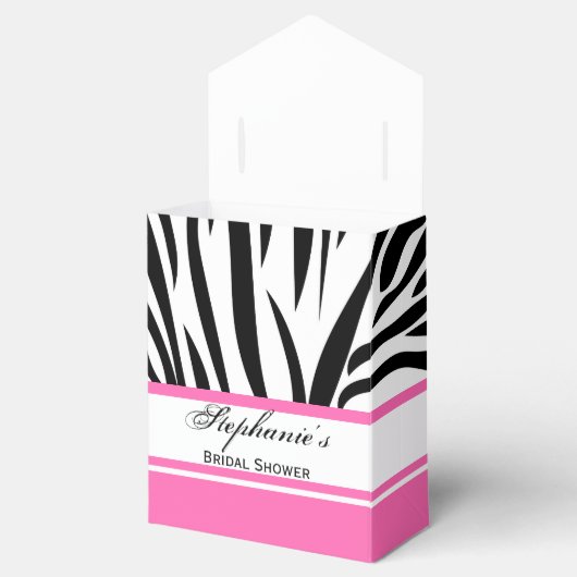 Monogram zwart-wit Zebra Afdrukken en warm roze Bedankdoosjes (Geopend)