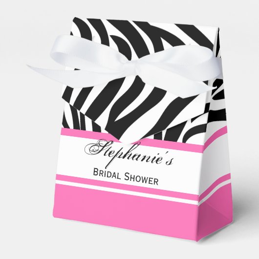 Monogram zwart-wit Zebra Afdrukken en warm roze Bedankdoosjes (Voorkant Zijde)