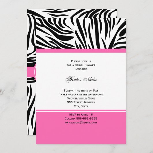 Monogram zwart-wit Zebra Afdrukken en warm roze Kaart (Voorkant / Achterkant)