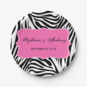 Monogram zwart-wit Zebra Afdrukken en warm roze Papieren Bordje (Voorkant)
