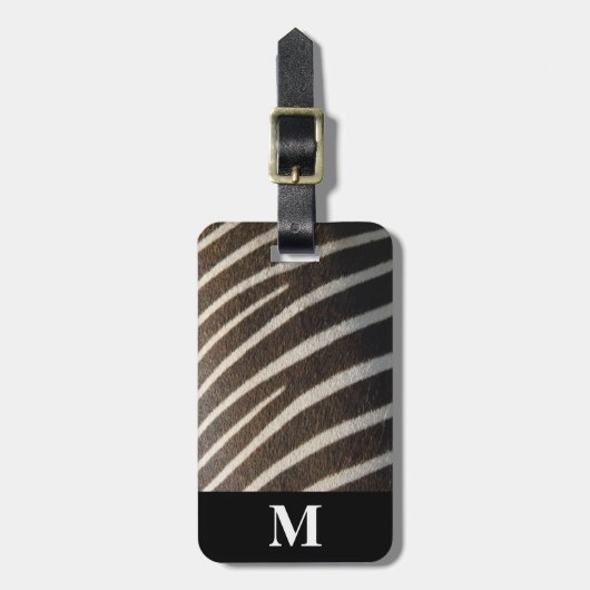 Monogram Zwart Wit Zebra Animal Stripe Print Bagagelabel (Voorkant verticaal)