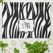 Monogram Zwart-wit Zebra Print Keukenhanddoek (Gevouwen)