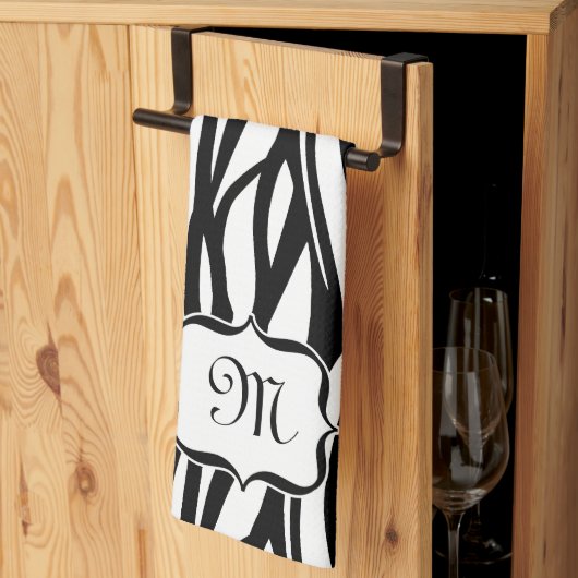 Monogram Zwart-wit Zebra Print Keukenhanddoek (Derde Gevouwen)
