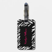 Monogram zwart-wit Zebra Stripe Bagagelabel (Achterkant verticaal)