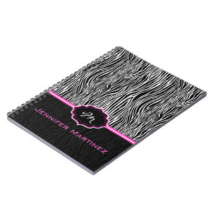 Monogram zwart-wit zebrapatroon notitieboek