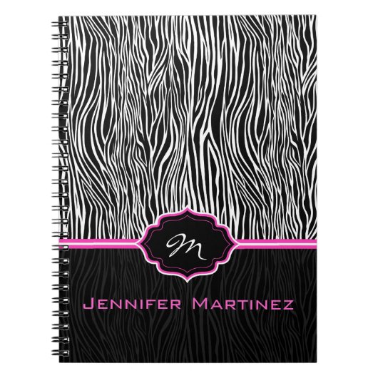 Monogram zwart-wit zebrapatroon notitieboek (Voorkant)
