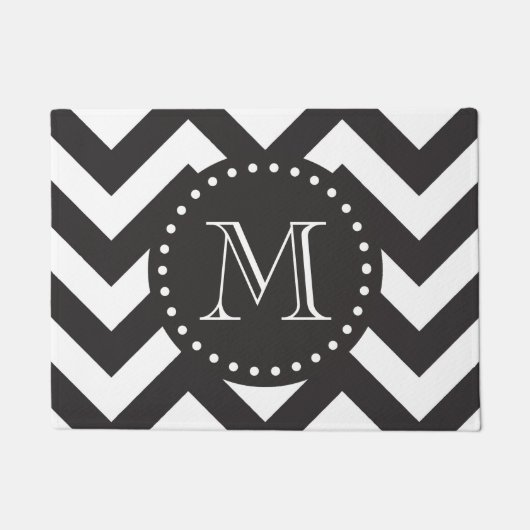 Monogram zwart-wit Zigzag Chevron Deurmat (Voorkant)