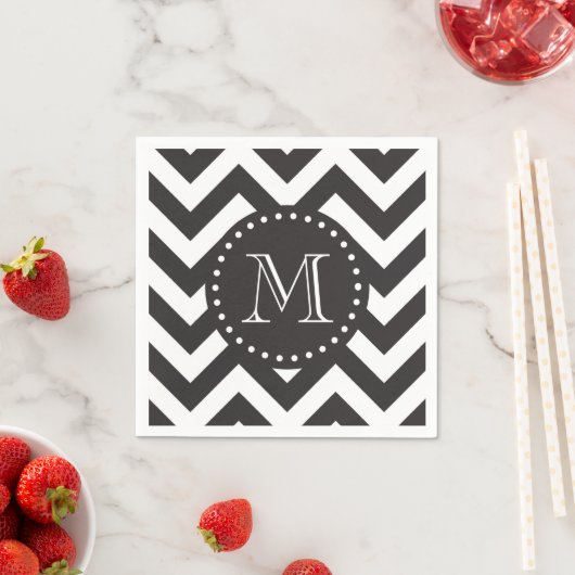 Monogram zwart-wit Zigzag Chevron Servet (Insitu)