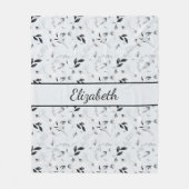 Monogram Zwart Wit Zilver Grijs Bloem Bladeren  Fleece Deken (Voorkant)