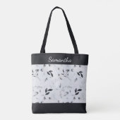 Monogram Zwart Wit Zilver Grijs Bloem Bladeren Tote Bag (Achterkant)