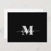 Monogram Zwart Wit Zilver Kleur Persoonlijk Briefkaart (Voorkant / Achterkant)