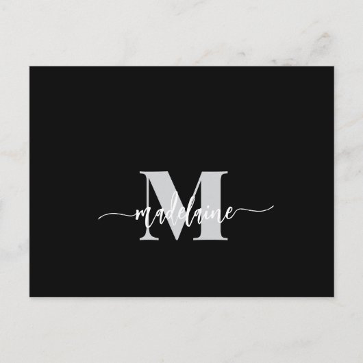 Monogram Zwart Wit Zilver Kleur Persoonlijk Briefkaart (Voorkant)