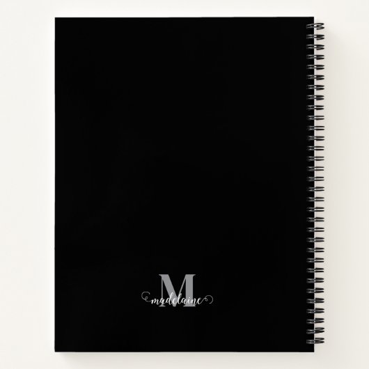 Monogram zwart wit zilver persoonlijk notitieboek (Achterkant)