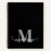 Monogram zwart wit zilver persoonlijk notitieboek (Voorkant)