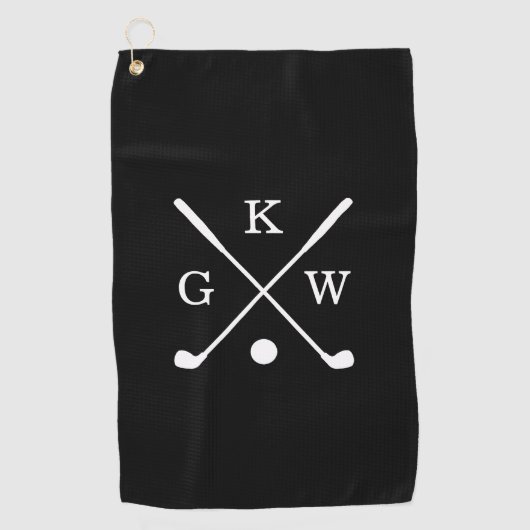 Monogram zwart-witte Golf Clubs Golfhanddoek (Voorkant)