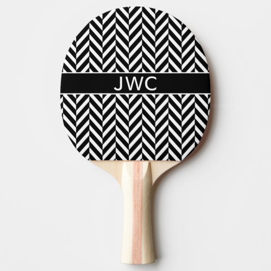 Monogram Zwart Witte Heringbot Ping Pong Bat Tafeltennisbatje (Voorkant)
