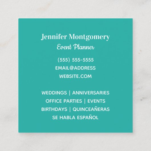 Monogram zwart-witte streep Turquoise Vierkante Visitekaartje (Achterkant)