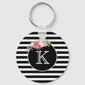 Monogram zwart-witte strepen met foto sleutelhanger (Voorkant)
