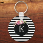 Monogram zwart-witte strepen met foto sleutelhanger (Voorkant)