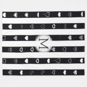 Monogram zwart-witte strepen Modern Heart Pattern Fleece Deken (Voorkant (Horizontaal))